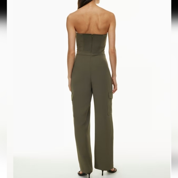 Aritzia Wilfred Strapless Wide Leg Jumpsuit Cordial Cargo Crepe Patch Pockets 2 - Picture 2 of 16